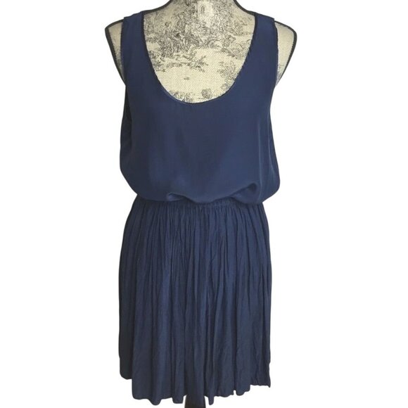 unknown Dresses & Skirts - Navy Blue Women Sleeveless Top and Elastic Wasit Pleated Swing Silk Skirt Silk S